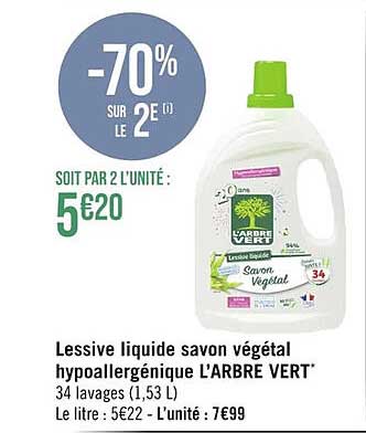 lessive liquide savon végétal hypoallergénique l'arbre vert