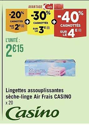 lingettes assouplissantes sèche-linge air frais casino