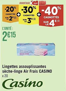 lingettes assouplissantes sèche-linge air frais casino