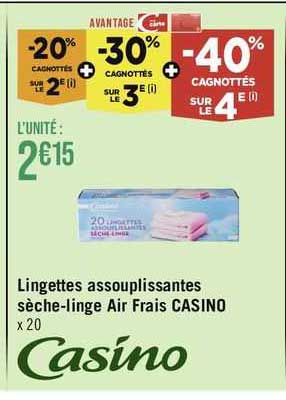 lingettes assouplissantes sèche-linge air frais casino