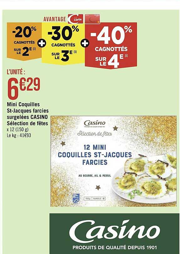 mini coquilles st-jacques farcies surgelées casino sélection de fêtes