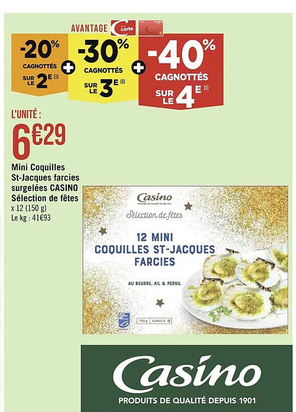 mini coquilles st-jacques farcies surgelées casino sélection de fêtes