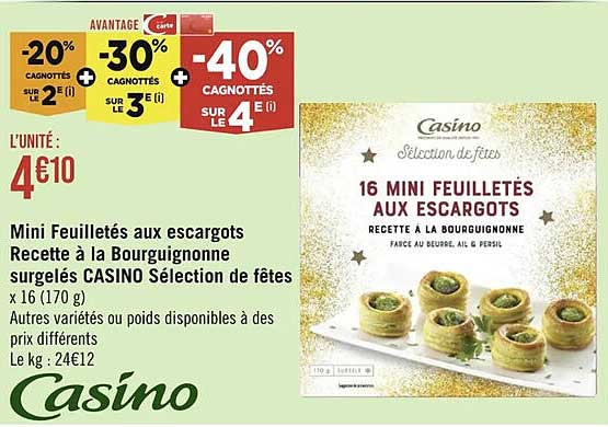 mini feuilletés aux escargots recette à la bourguignonne surgelés casino sélection de fêtes
