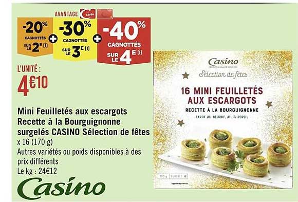 mini feuilletés aux escargots recette à la bourguignonne surgelés casino sélection de fêtes