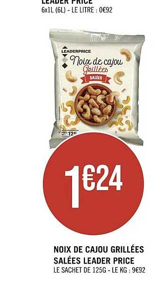noix de cajou grillées salées leader price