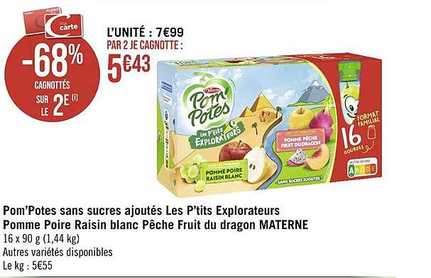 pom'potes sans sucres ajoutés les p'tits explorateurs pomme poire raisin blanc pêche fruit du dragon materne