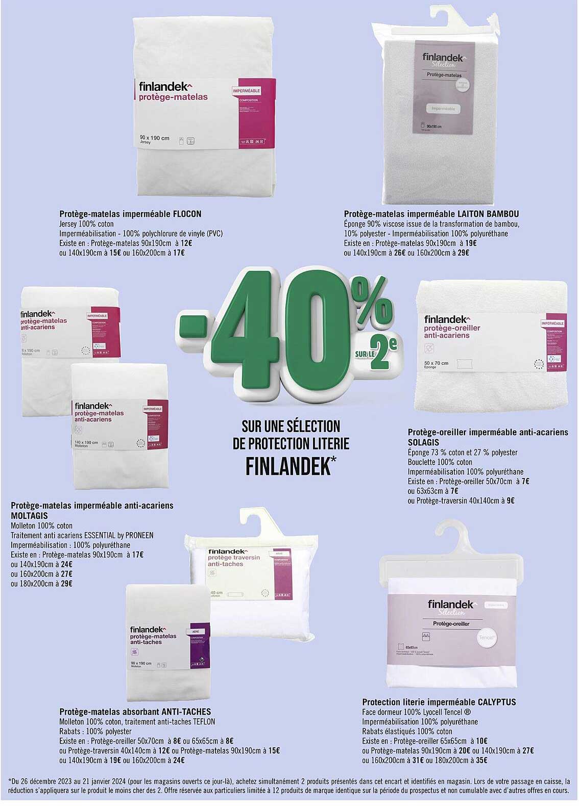 protège-matelas imperméable anti-acariens moltagis, protège-matelas absorbant anti-taches, protège-oreiller imperméable anti-acariens solagis, protection literie imperméable calyptus finlandek^