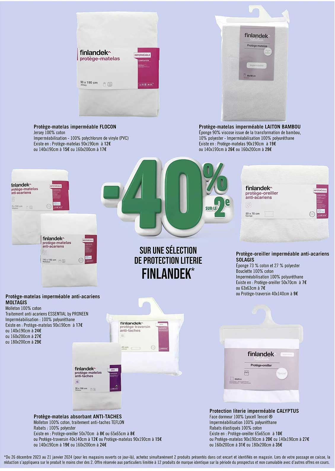 protège-matelas imperméable flocon finlandek, protège-matelas imperméable anti-acariens moltagis finlandek, protège-matelas imperméable laiton bambou finlandek