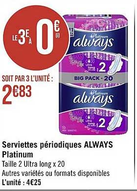 serviettes périodiques always platinum