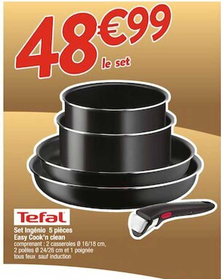 set ingénio 5 pièces easy cook'n clean tefal