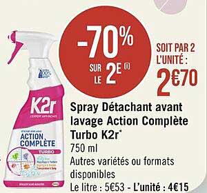 spray détachant avant lavage action complète turbo k2r