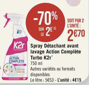 spray détachant avant lavage action complète turbo k2r