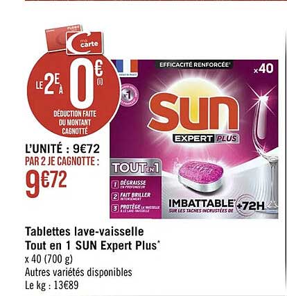 tablettes lave-vaisselle tout en 1 sun expert plus