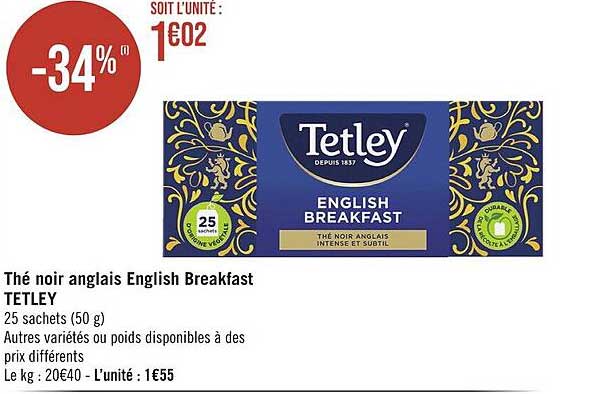 thé noir anglais english breakfast tetley