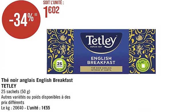 thé noir anglais english breakfast tetley