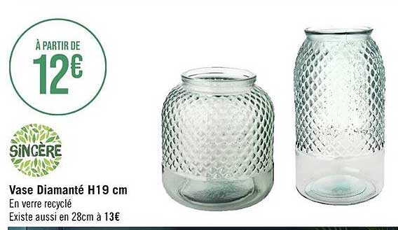 vase diamanté h. 19 cm sincère