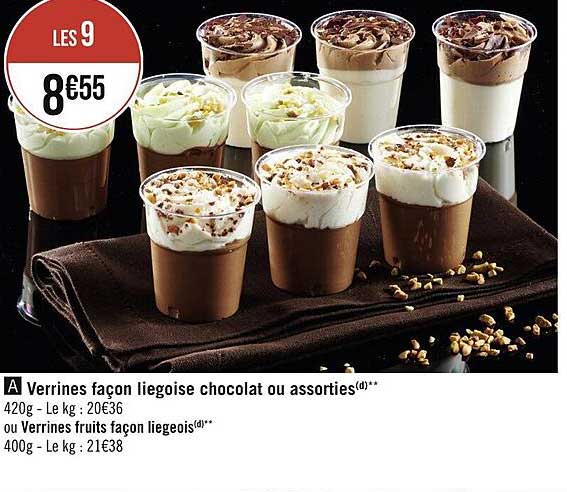 verrines façon liégeoise chocolat ou assorties ou verrines fruits façon liégeois