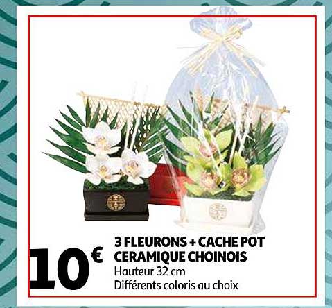 3 fleurons + cache pot céramique chinois