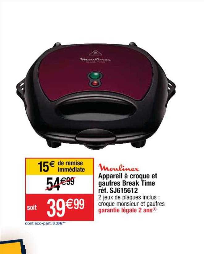 appareil à croque et gaufres break time moulinex