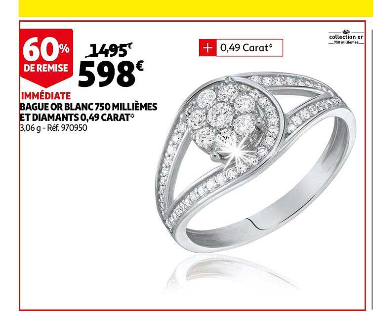 bague or blanc 750 millièmes et diamants 0,49 carat