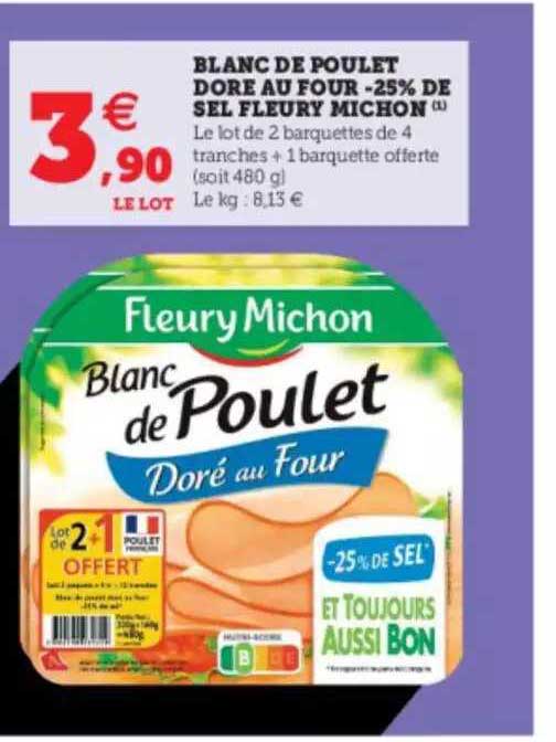 blanc de poulet doré au four -25% de sel fleury michon
