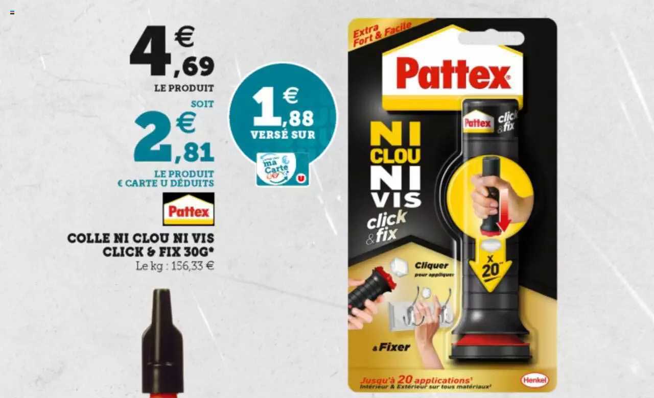 colle ni clou ni vis clic & fix 30g pattex