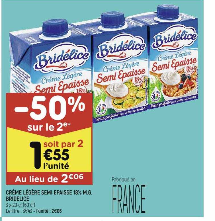 crème légère semi épaisse 18% m.g. bridélice
