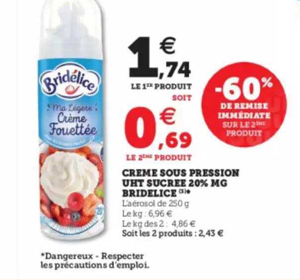 crème sous pression uht sucrée 20% mg bridélice