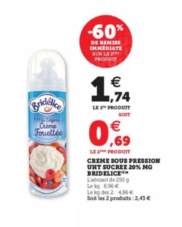 crème sous pression uht sucrée 20% mg bridélice
