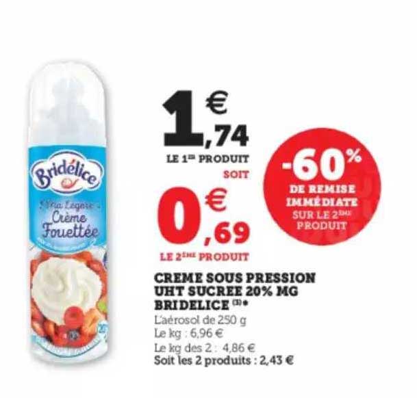 Crème Sous Pression Uht Sucrée 20% Mg Bridélice