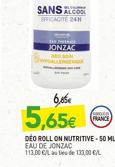 déo roll on nutritive eau de jonzac - 50 ml