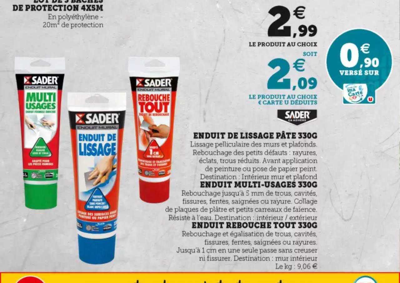 enduit de lissage pâte 330g, enduit multi-usages 330g, enduit rebouche tout 330g