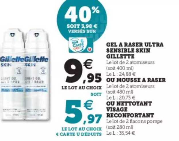 gel à raser ultra sensible skin gillette ou mousse à raser ou nettoyant visage réconfortant