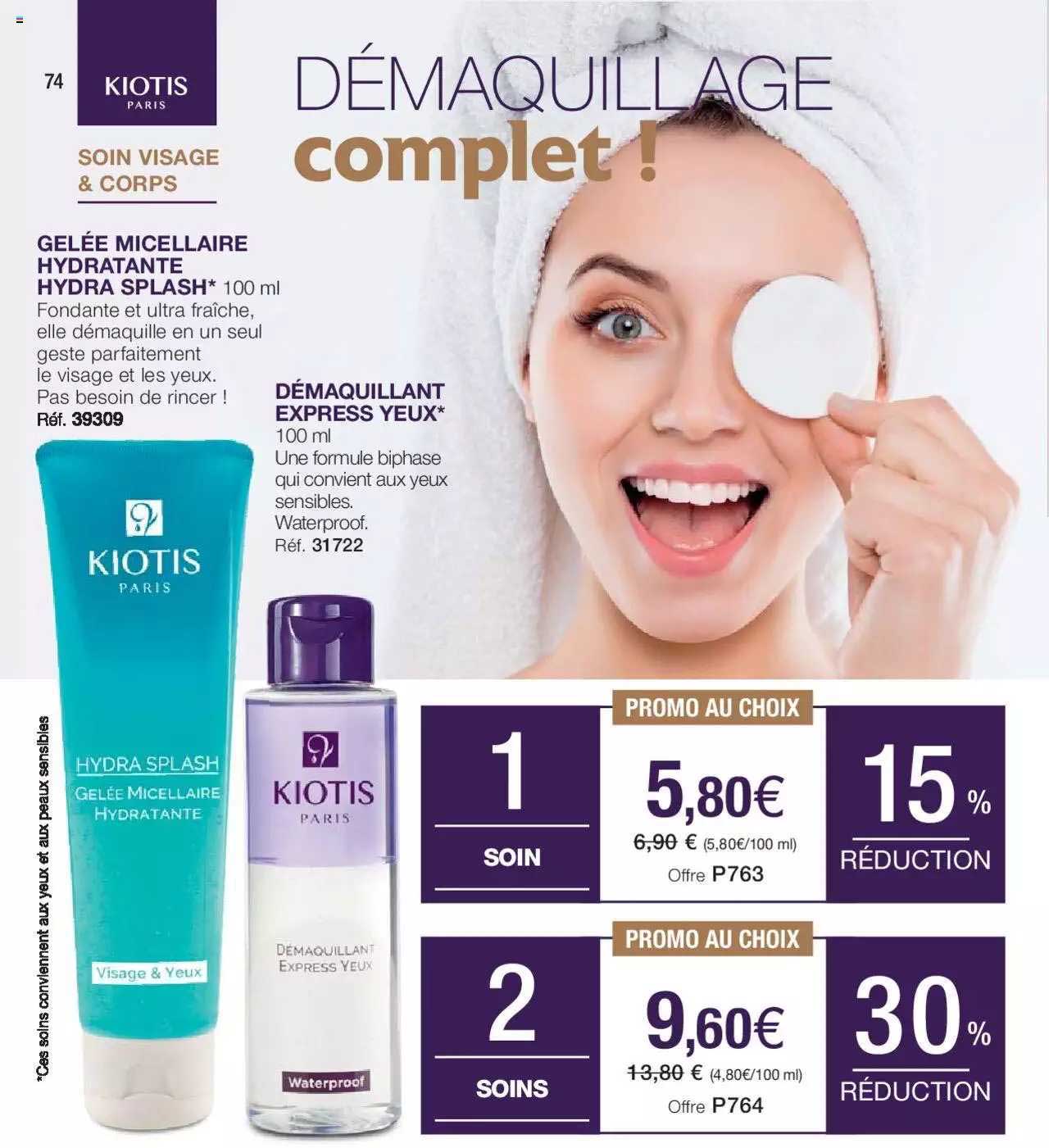 gelée micellaire hydratante hydra splash, démaquillant express yeux kiotis paris