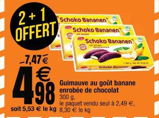 guimauve au goût banane enrobée de chocolat