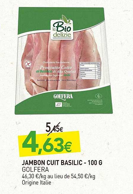 jambon cuit basilic golfera - 100 g