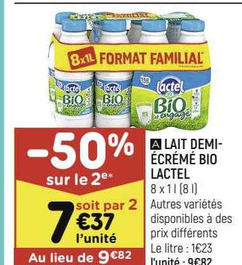 lait demi-écrémé bio lactel
