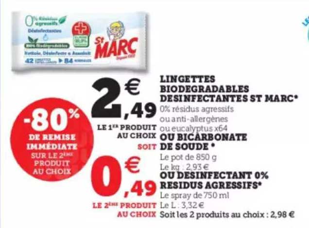 lingettes biodégradables désinfectantes st marc ou bicarbonate de soude ou désinfectant 0% résidus agressifs