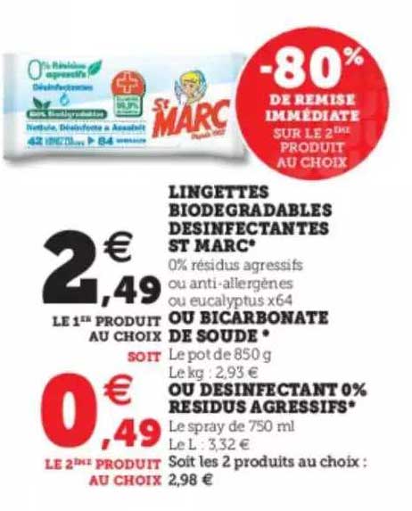 lingettes biodégradables désinfectantes st marc ou bicarbonate de soude ou désinfectant 0% résidus agressifs
