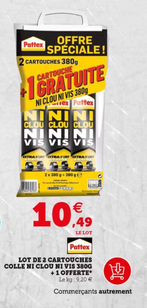lot de 2 cartouches colle ni clou ni vis 380g + 1 offerte