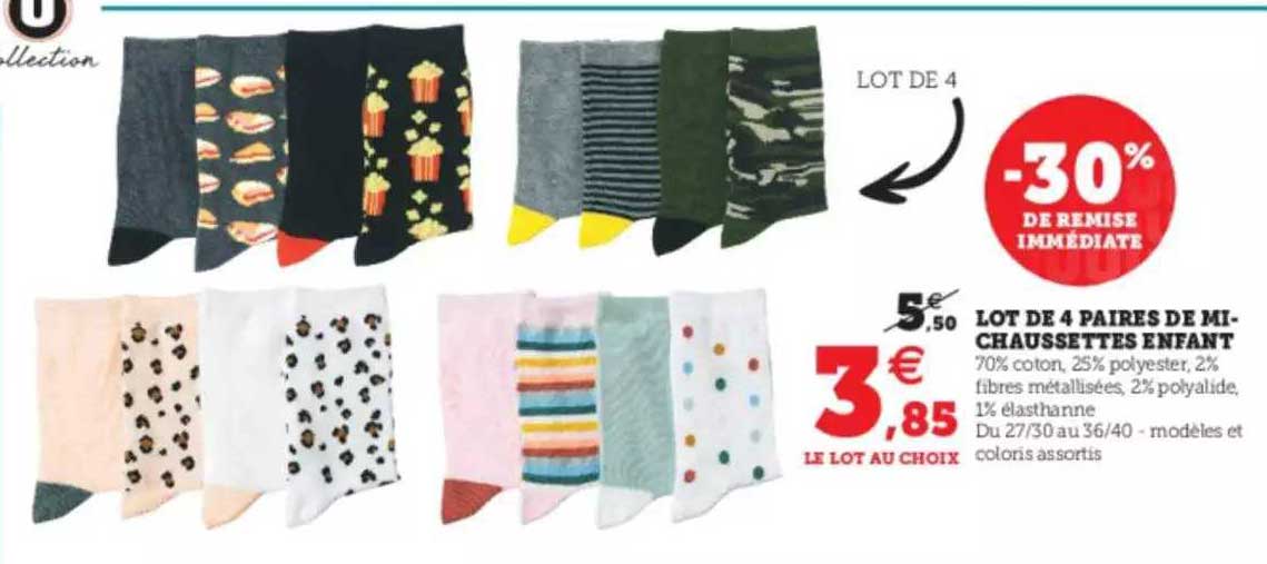 lot de 4 paires de mi-chaussettes enfant