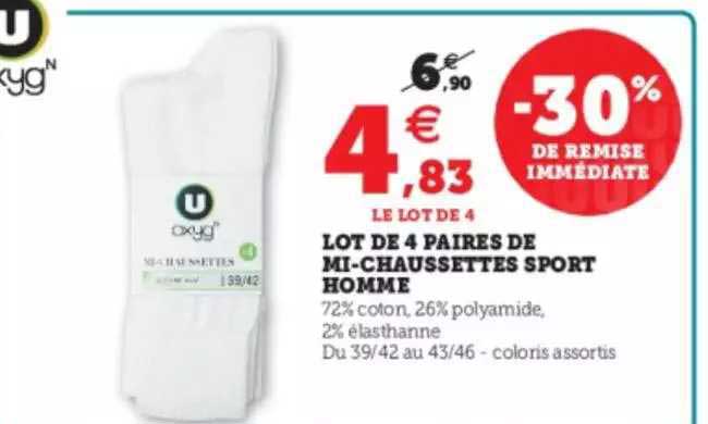 lot de 4 paires de mi-chaussettes sport homme
