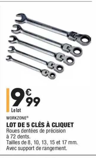 Lot De 5 Clés à Cliquet Workzone