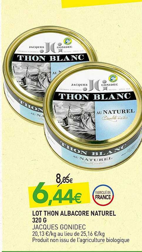 lot thon albacore naturel - jacques gonidec  - 320 g