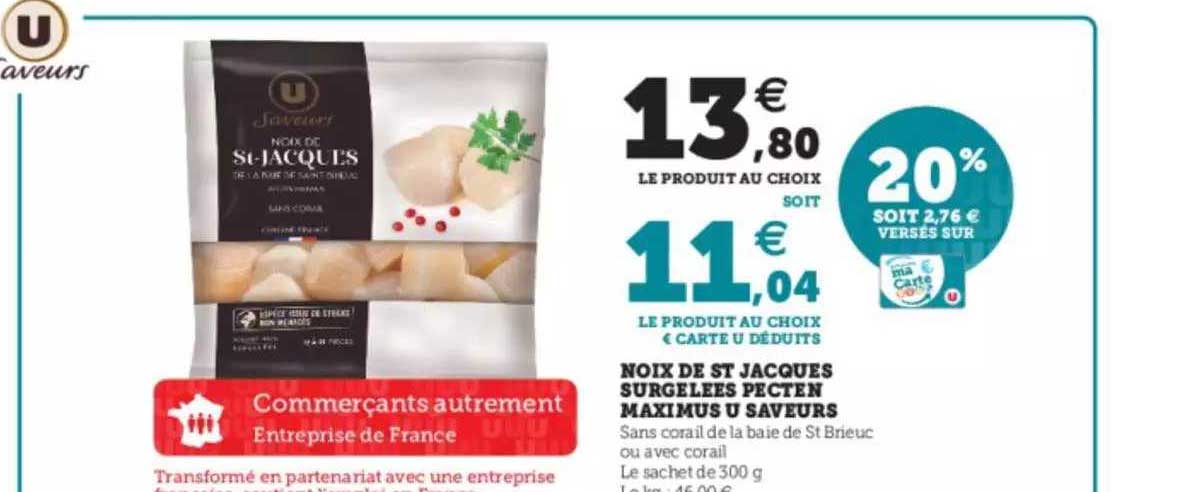 noix de saint jacques surgelées pecten maximus u saveurs