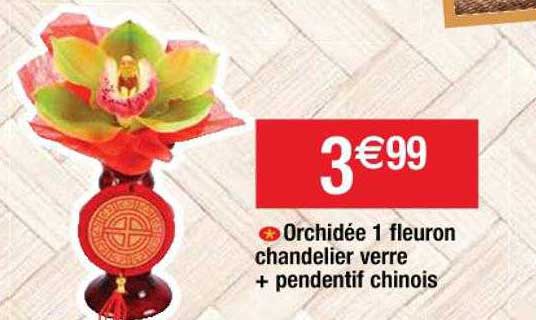 orchidée 1 fleuron chandelier verre + pendentif chinois