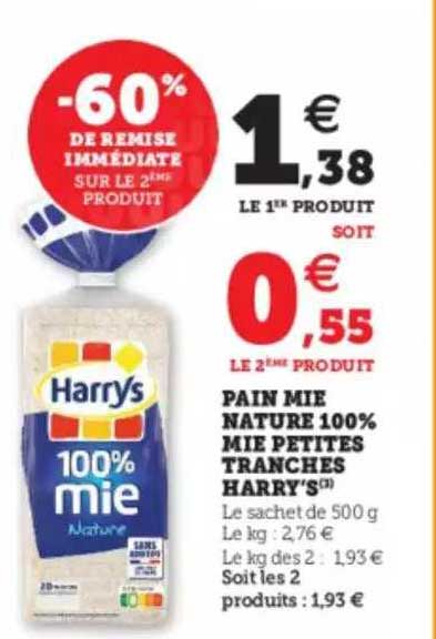 pain mie nature 100% mie petites tranché harry's