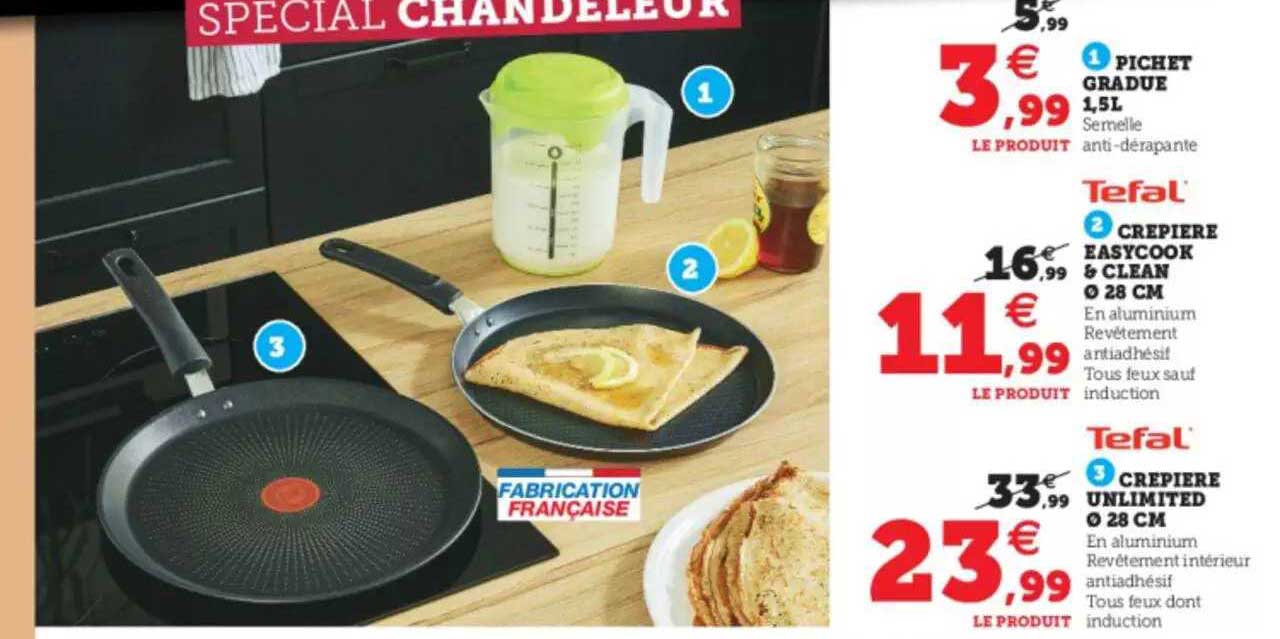 pichet gradué 1,5 l , crêpière easycook & clean ø28 cm, crêpières unlimited ø 28 cm tefal