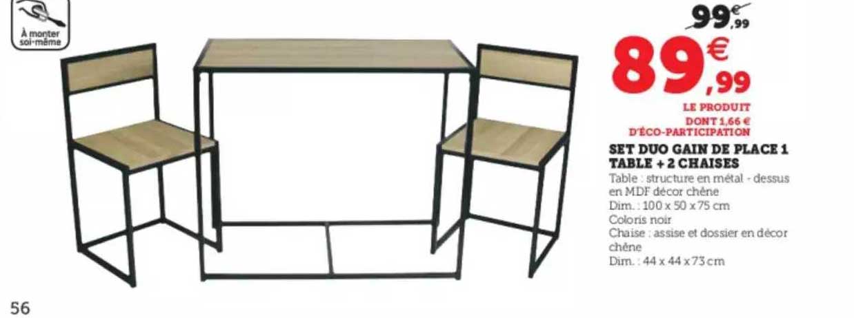 set duo gain de place 1 table + 2 chaises