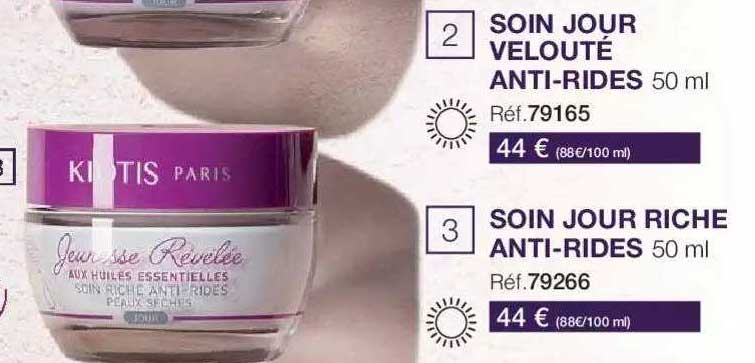 Soin Jour Velouté Anti-rides, Soin Jour Riche Anti-rides Kiotis Paris